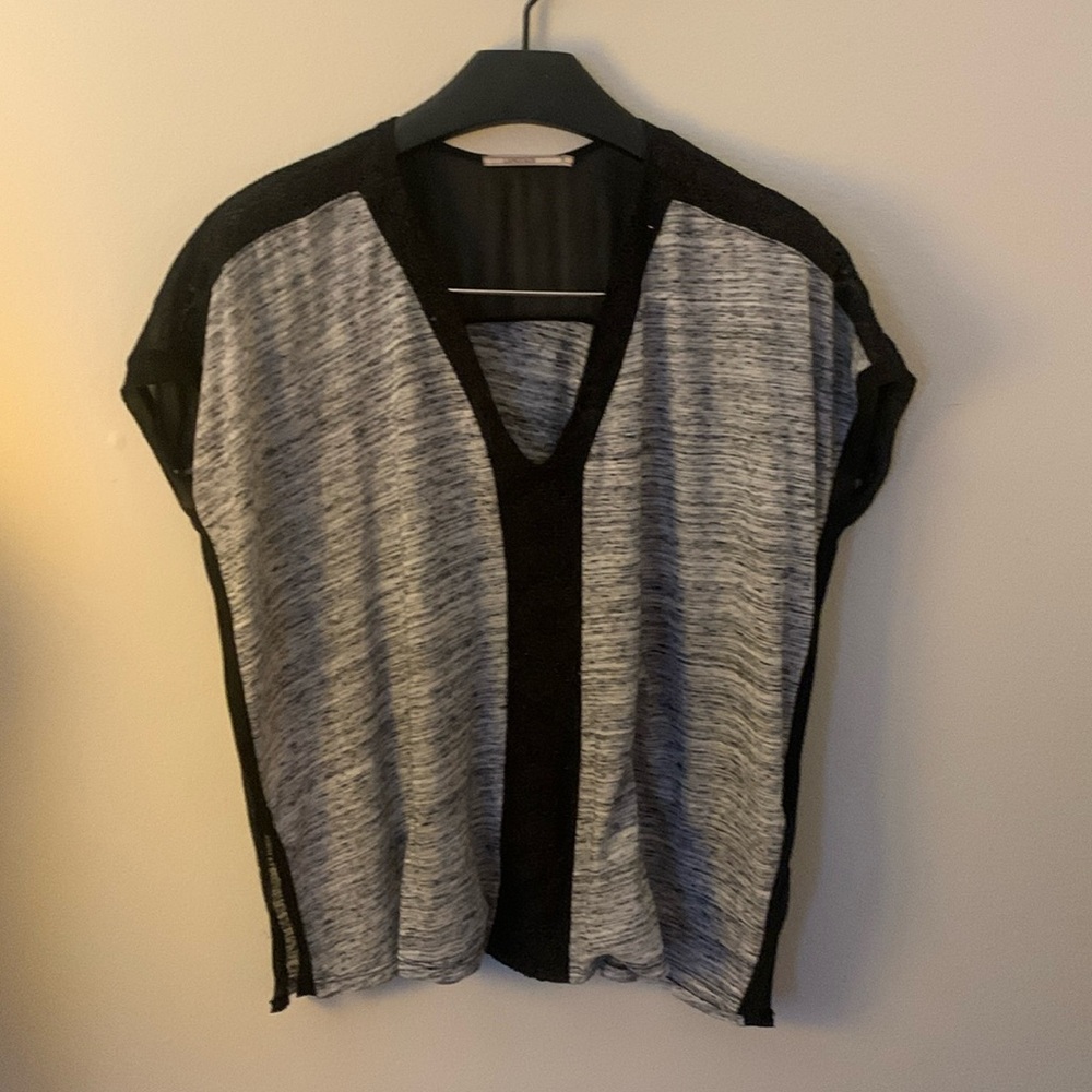 Language Grey and Black V-Neck